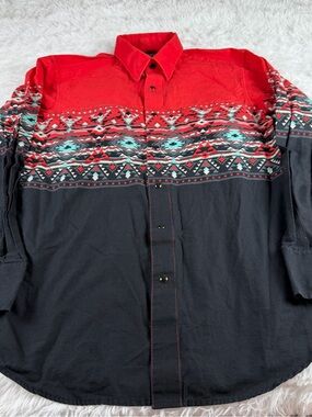 Panhandle western Men's Patterned Red & Black Button-Down Casual Shirt Aztec pri